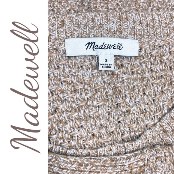 MADEWELL LANDMARK BEIGE TEXTURED SIDE ZIP CREW NECK SWEATER, SMALL - Picture 8 of 15